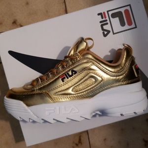 fila shoes gold and white